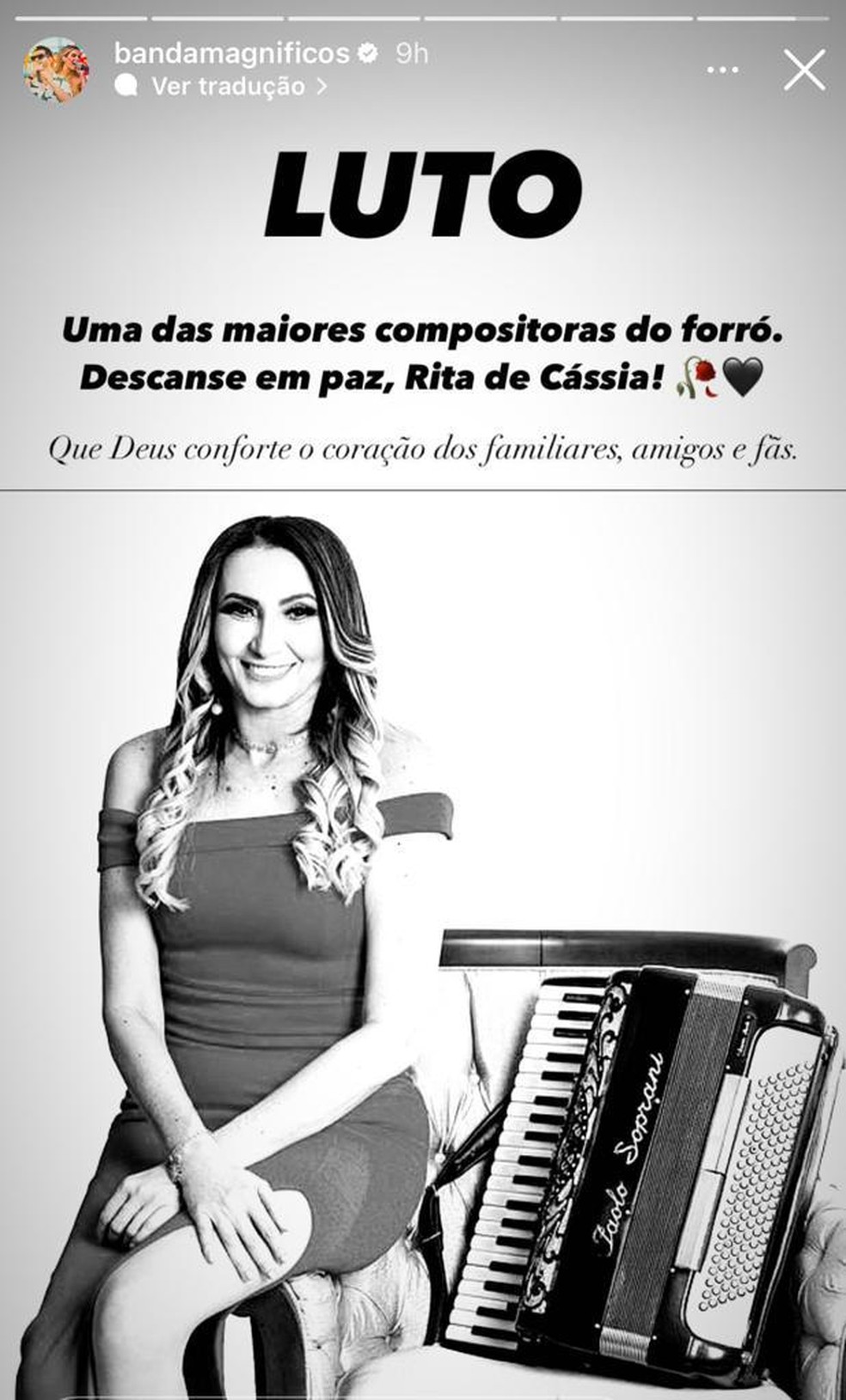 Banda Magníficos lamenta morte de Rita de Cássia — Foto: Reprodução/Instagram/Banda Magníficos