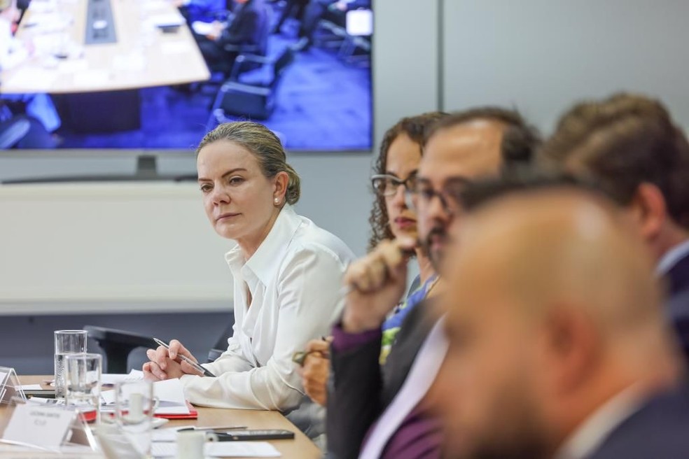 A presidente do PT, Gleisi Hoffmann, durante reunião do conselho político da transição no dia 11 de novembro — Foto: Reprodução