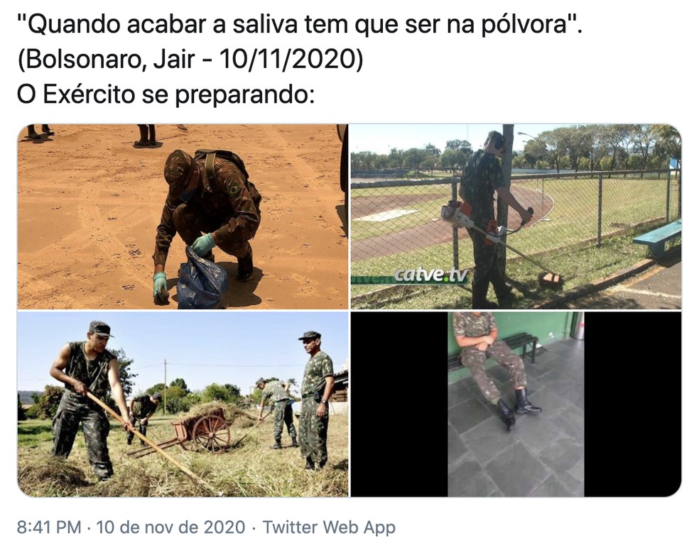 Usuários fizeram memes sobre declaração do presidente Jair Bolsonaro sobre pólvora. — Foto: Reprodução/Redes sociais