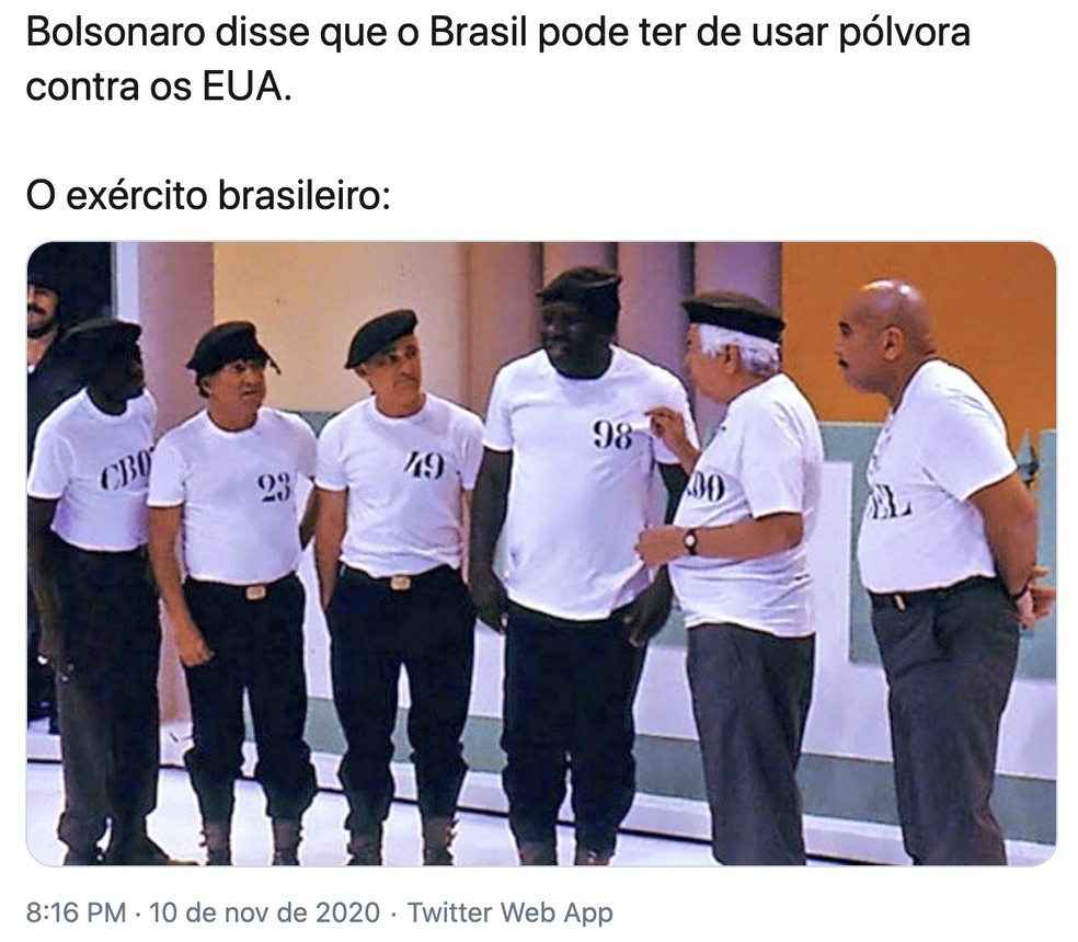 Usuários fizeram memes sobre declaração do presidente Jair Bolsonaro sobre pólvora. — Foto: Reprodução/Redes sociais