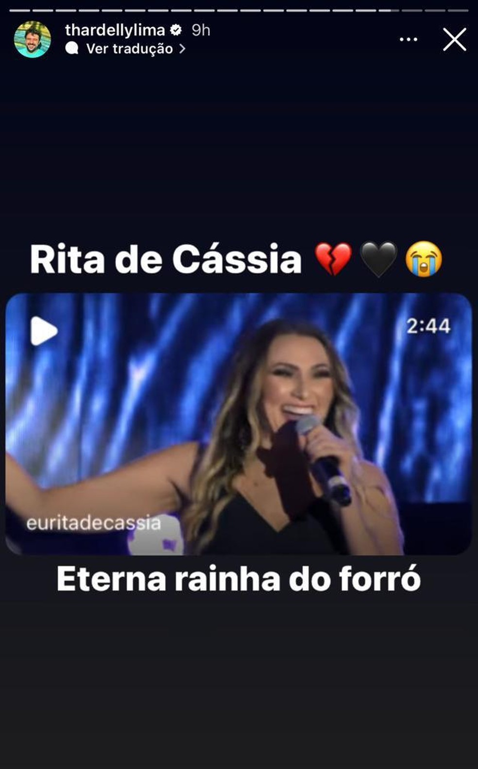 Thardelly Lima lamenta morte de Rita de Cássia — Foto: Reprodução/Instagram/Thardelly Lima