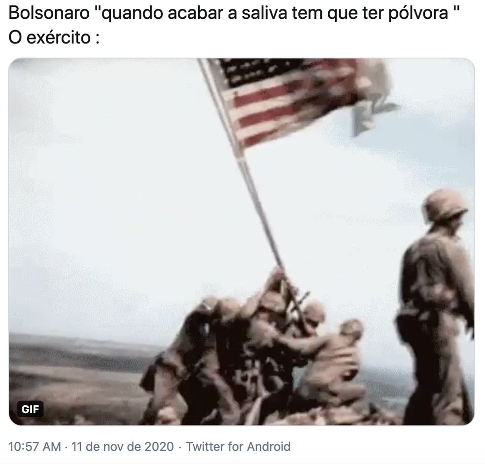 Usuários fizeram memes sobre declaração do presidente Jair Bolsonaro sobre pólvora. — Foto: Reprodução/Redes sociais
