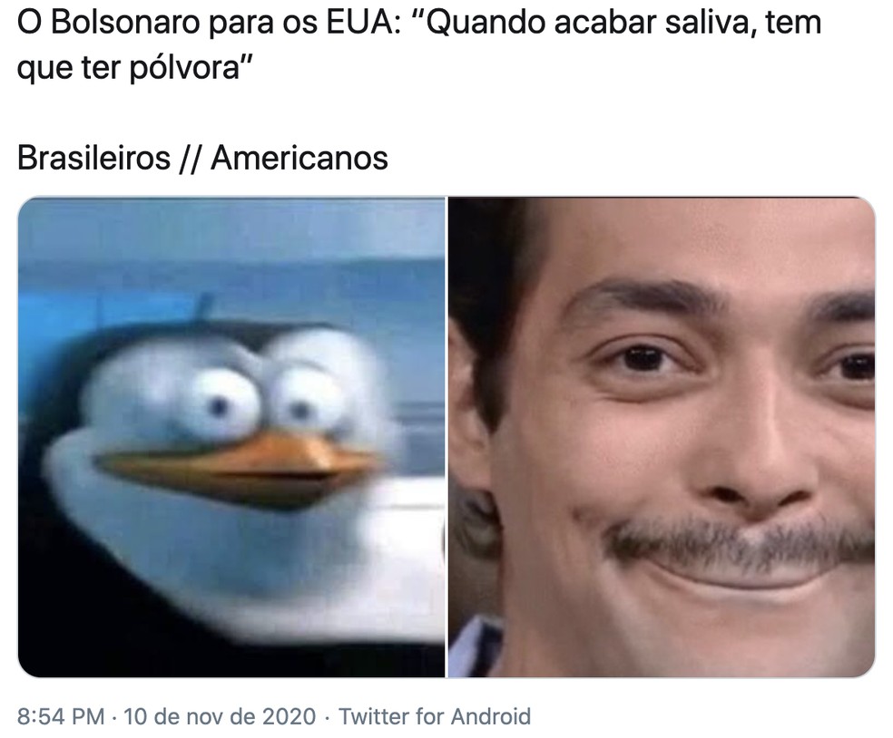 Usuários fizeram memes sobre declaração do presidente Jair Bolsonaro sobre pólvora. — Foto: Reprodução/Redes sociais